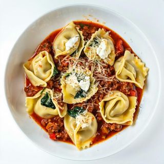 Tortelloni al ragù con ripieno di ricotta e spinaci