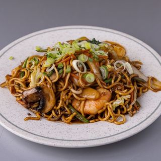 Tallarines vegetarianos rudy con gambas