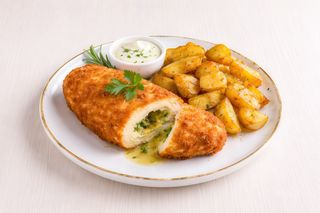 De volaille z masłem i pietruszka, pieczone ziemniaki, surówka