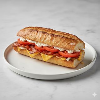 Baguete Bacon, Queso, Tomate Y Mayonesa