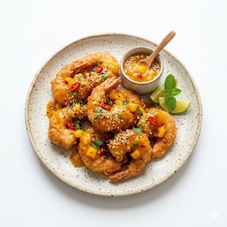 Gambas Rebozadas En Salsa De Mango