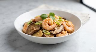 Wok De Gamba Con Seta Y Bambú