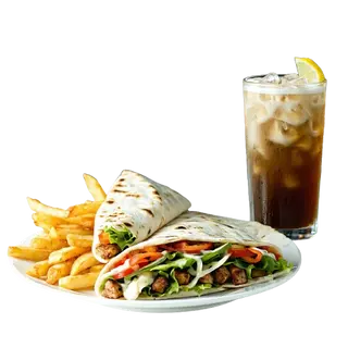 Menú shawarma pita + papas + bebida (330 ml.)