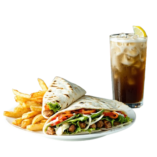 Menú shawarma pita + papas + bebida (330 ml.)