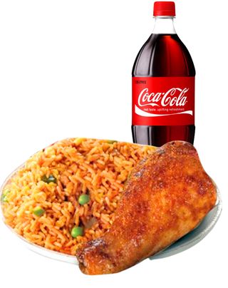 Jollof rice served with Chicken & plantain