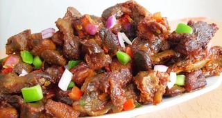 Dry Fried Goat's Meat With Plantain