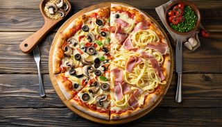 Pizza Duo Capriciossa + Carbonara Ø32cm