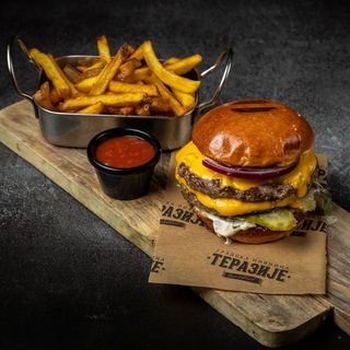 Dupli Terazije burger + pomfrit
