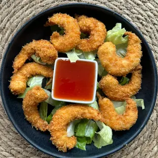 GAMBAS REBOZADAS CON SALSA AGRIDULCE