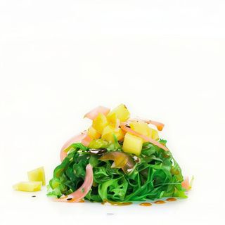 Ensalada de alga wakame con piña y jengibre vegano