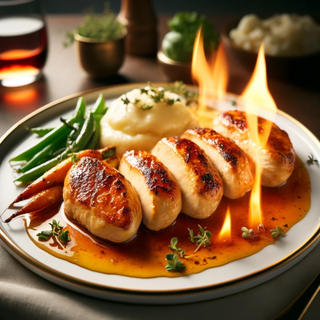 Piept de pui flambat cu piure