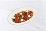 Запеченные перцы с ромеско, муссом из феты и анчоусами