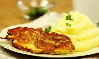 Escalopin de pechuga con patatatas fritas o pure de patatas