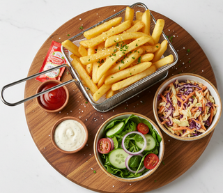 Cartofi prăjiți cu salate