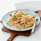 Espaguetis Con Langostinos Y Champiñones