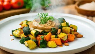 Warzywa z wody z masłem migdałowym