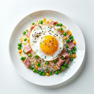 221.-Riso alla cantonese, piselli, prosciutto cotto ed uova.