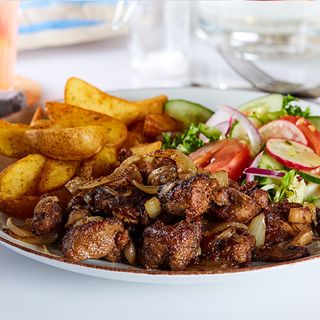 Wątróbka z pieczarkami + zupa