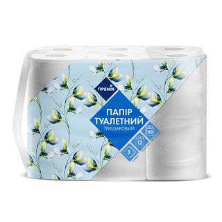 Папір туалетний «Премія» білий 3-шаровий (12шт)