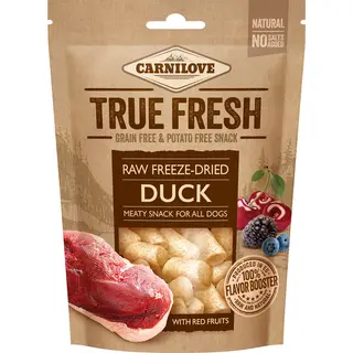 Recompense caini Carnilove Raw Freeze, Rata uscata cu fructe,40 g