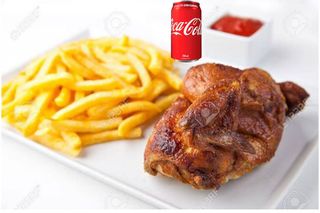 Menú Medio Pollo Asado Y Coca-Cola Sabor Original lata 330ml.
