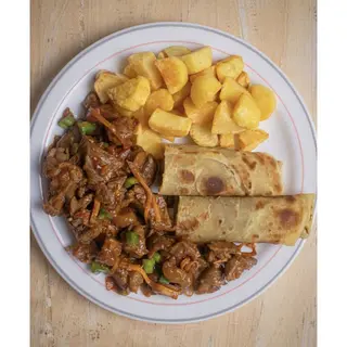 Potato Wedges, Chapati & Fried Beef Chops