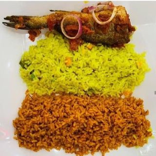 Jollof and Fried Rice mix + Fish
