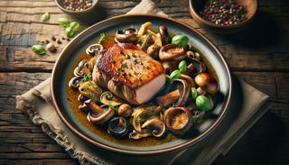 Muşchiuleț de porc cu mix de hribi și ciuperci perpelite