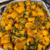 Plantain porridge with fried fish 