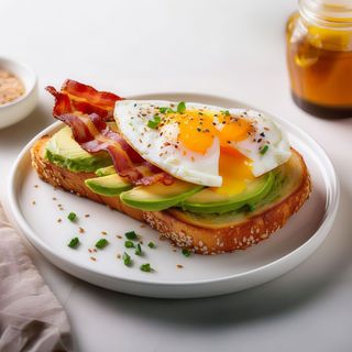 Tostada bacon, aguacate y huevo