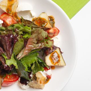 Салат с жареным баклажаном и твороженным муссом