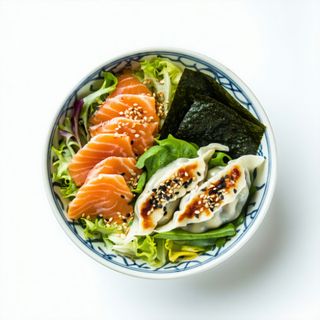72. Bowl De Salmón Y Gyozas