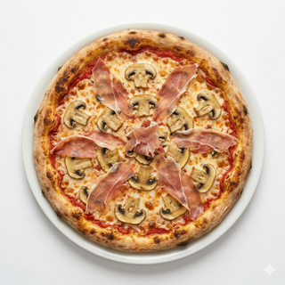 Pizza de funghi y prosciutto (mediana)