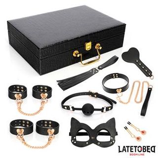 Latetobed 8 Piece Leather Bondage Kit with Storage Case