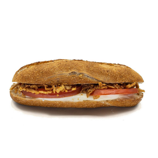 14. Crema de queso de cabra, tomate y cebolla crujiente