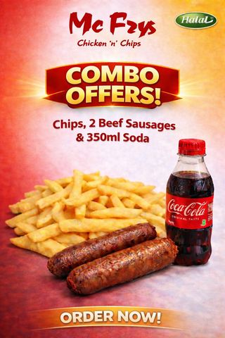 2 Sausages + Chips + 350ml Soda