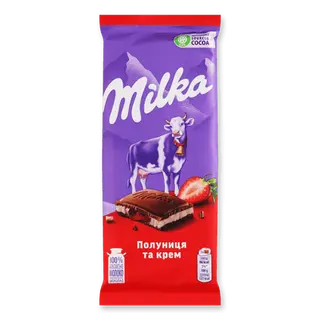 Шоколад Milka з начинкою крем-полуниця (90г)