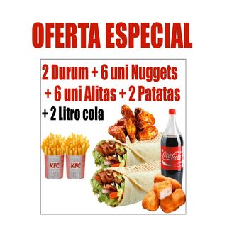 2 Durum+Nuggets (6 Uds.)+Alitas (6 Uds.)+Patatas (2 Uds.)+Refresco (2 Lt.)