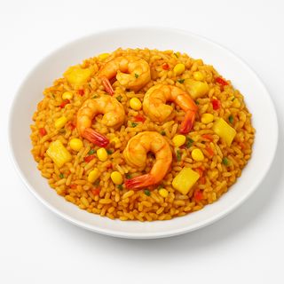 Zapečena riža thai curry s kozicama, ananasom i kukuruzom