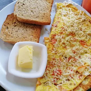 Spanish Omelette with Two Toast Slices