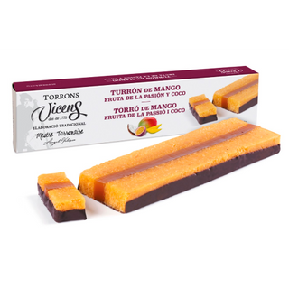 Turrón de Mango, Fruta de la Pasión y Coco Vicens Estuche 300 Gr.