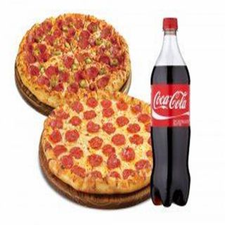 Oferta 2 Pizzas + Coca-Cola Sabor Original botella 1L.