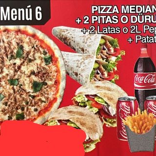 Menu 6+1 Pizza Meddiana+2 pitas o 2 Duram +2Latas  o 2L Pepsi