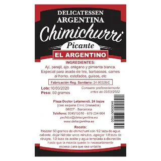 Chimichurri Picante Delicatessen Argentina - 50gr. (2310)