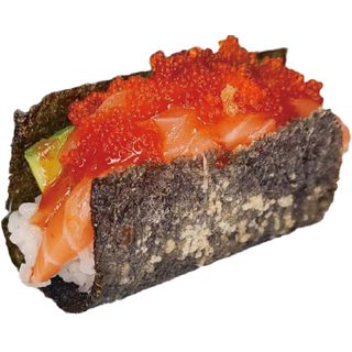 Taco sushi de salmón con aguacate tobiko spicy