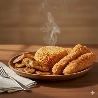 Jollof Rice + Moi Moi/Plantain + Turkey and Water