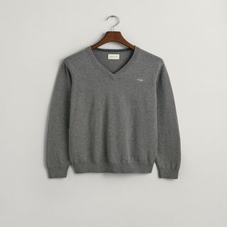 Jersey De Cuello De Pico Y Algodón Clásico - Dark Grey Melange