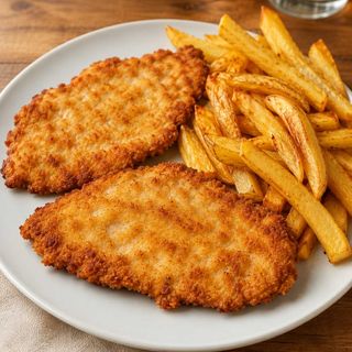 Filete De Pollo Empanado Casero con Patatas Fritas