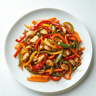 Pui, porc, vita cu legume pe placa incinsa