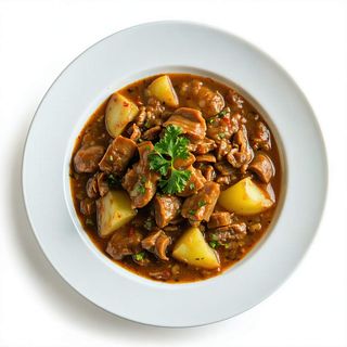 Oreja de cerdo en salsa con patatas